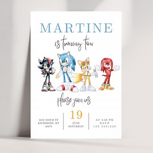 Editable Sonic Birthday Invitation | Watercolor Sonic Birthday Invitation Black Shadow, Tails, Knuckles JPD05 - Etsy