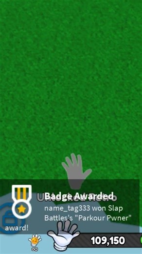 I got "Parkour Pwner" badge in Slap Battles ROBLOX (Retro glove)