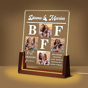 Personalized Best Friend Birthday Gifts for Women, Unique Friendship Gifts, Custom Acrylic Night Light Friend Picture Frame with Photo Name, Long Distance BFF Sister Bestie Christmas Gift