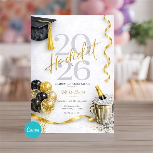 Editable Graduation Party Invitation Class of 2026, Printable Grad Party Invite College High School Digital Graduation Announcement Template - Etsy
