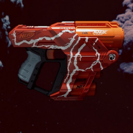 Revealed today! The Magic: The Gathering x NERF LMTD LIGHTNING LAIR! A PulseCon 2023 exclusive Nerf blaster featuring the beloved original Lightning Bolt on its side AND it comes with two promo copies of Lightning Bolt featuring the original art! | Nerf