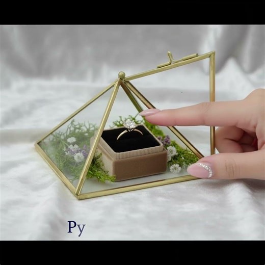 Pyramid Ring Box – Unique Geometric Proposal Box, Modern Brass Wedding Ring Holder | Lumina Pyragold