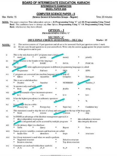 MODEL PAPER 2026\r COMPUTER SCIENCE PAPER – II\r || OPTION – I\rPROGRAMMING USING 'C'\r#shortfeed