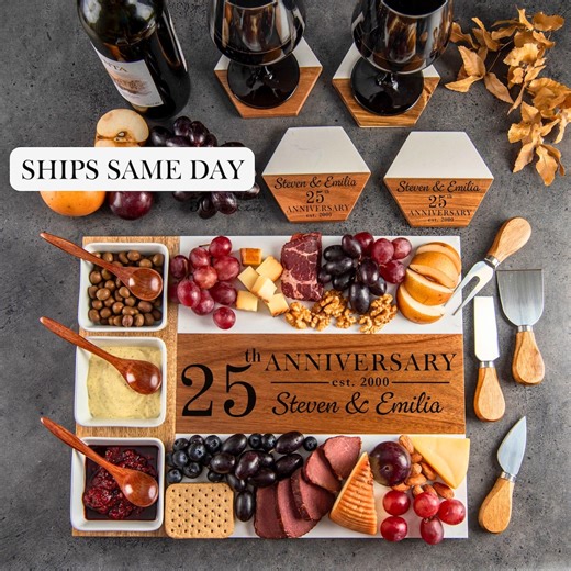 25th Anniversary Gifts, Personalized Charcuterie Board, 25th Wedding Anniversary Gift for the Couple, Parents Silver Anniversary Gift - Etsy