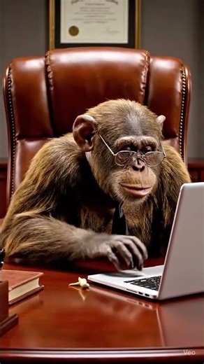 Monkey working in the office