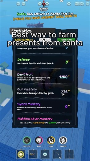 BEST WAY TO FARM SANTA IN GPO!!! how to farm presents fast to get the new Iceborn CC in Gpo!! if you dont have megapow and pikav2 just use horo works just as well!! #gpo#gpo #grandpieceonline #viral #robloxfyp #fyp