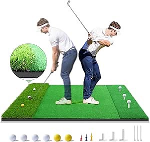 Golf Mat: Indoor/Outdoor Golf Hitting Mat, 5x4ft Premium Impact Golf Backyard Driving Swing Practice Mat with Fairway Turf Rough Turf and Tee Turf, Gifts for Men/Boys/Golfers