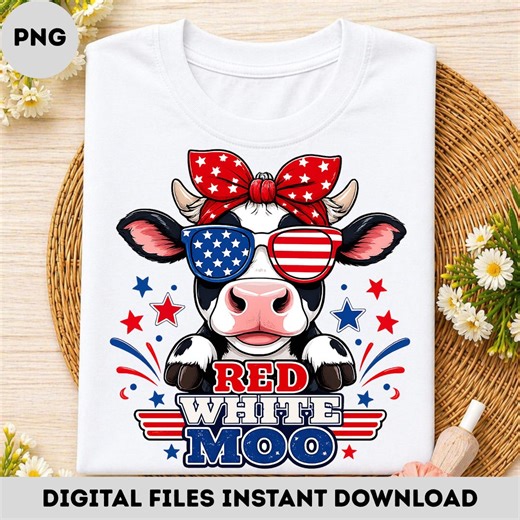 Red White Moo PNG | Patriotic Cow PNG | 4th of July Highland Cow Sublimation Design | USA Farm Animal Clipart | Funny Independence Day Png - Etsy
