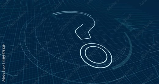 Question mark and quiz night contour and outline 3d symbol on blueprint scheme background