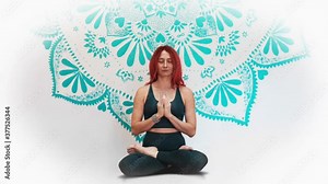 Young woman in lotus sitting position practices yoga meditation