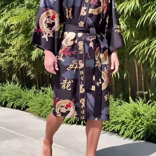 Mens Happi Kimono - Black Mt. Fuji and Dragon #kimono #menskimono #travelgown