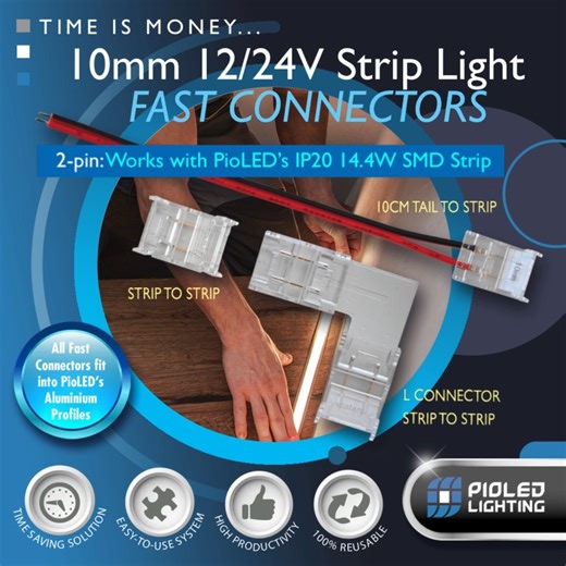 Quick Connections, Reliable Results with PioLED’s 10mm Fast Connectors.👇 Speed up your LED strip installations with PioLED’s solderless 10mm Fast Connectors– designed for effortless, secure, and tool-free connections. Whether you’re on-site or doing a quick upgrade, these connectors make joining 10mm LED strip lights fast, clean, and hassle-free. 😎 Connect with confidence — choose PioLED’s 10mm Fast Connectors for every strip lighting setup. Smart lighting starts with smart connections: https: