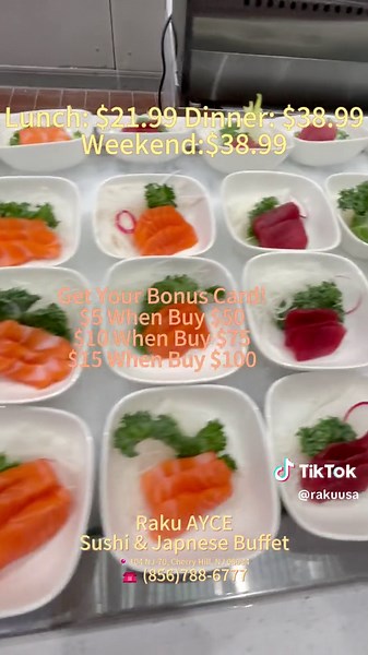 We are eagerly looking forward to welcoming you to Raku AYCE Seafood Buffet in Cherry Hill, NJ. Join us for an unforgettable dining experience where each dish unfolds a tale of flavor and delight. Get Your Bonus Card! $5 When You Buy $50, $10 When You Buy $75, $15 When You Buy $100. 🍣🔥🦞 🎉 #RakuAYCE #CherryHillEats #SeafoodLovers #CulinaryDelights #foodieparadise