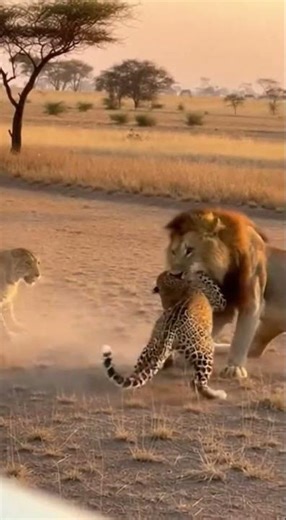 "Lion vs 3 Leopards - Rare Epic Battle Caught On Camera! 🦁🐆"
