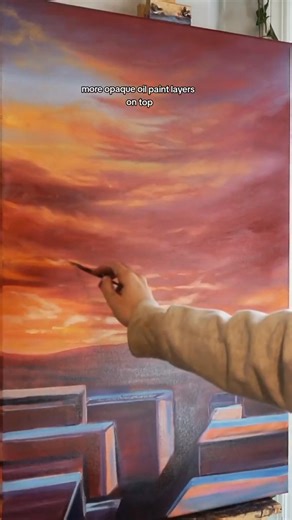 a little behind the scenes from this big beautiful oil painting! 🌅 #sunset #canvasart #oilpainting #Mexico | Lisax Dam