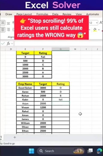 ✅ 👉 “Just Enter Target… Excel Will Give Rating Automatically 😱🔥 #shortsfeed