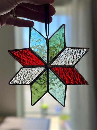 Stained Glass Christmas Star Ornament | Handmade Glass Quilt Star Window Decor - Etsy