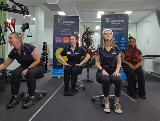Concentric on Instagram: "Our team added a festive twist to strength-building, using a chair dance session to support mobility, stability and a few well-earned smiles. Give this one a go this Christmas season 🎄"