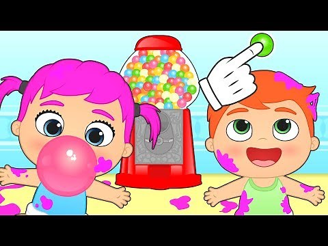 BABY ALEX AND LILY make a bubble gum balloon competition 🍬 Gameplay for kids