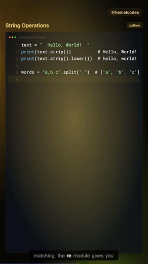 Python Tutorial #07: Strings — Methods, Formatting & Regex Basics #Short