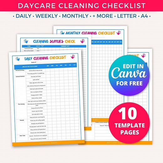Daycare Cleaning Schedule Checklist, Editable Checklist Forms, in Home Daycare Cleaning List Printables, Daycare Daily Schedule Template - Etsy