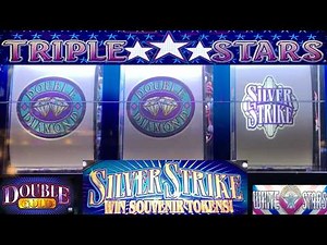 Won a RARE coin on this SILVER STRIKE slot machine! Triple Stars + Double Gold + White Stars slots!
