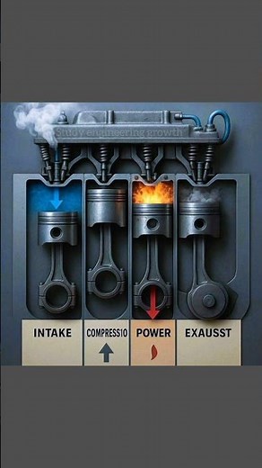 The image shows of four stoke cycle an internal combustion engine. @study_engineering_growth