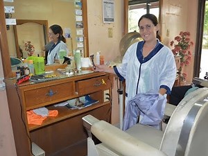 Shaved head at the female barber