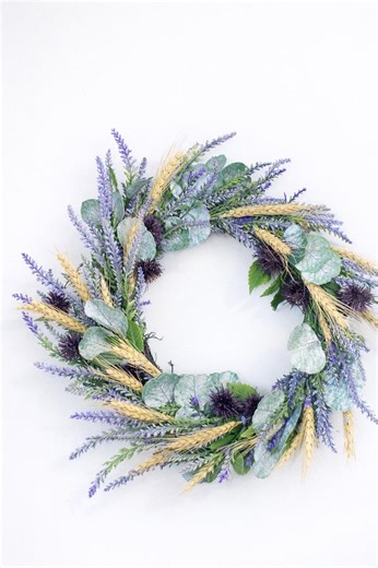 Lavender Wheat Wreath | Rustic Farmhouse Spring Door Decor - Etsy