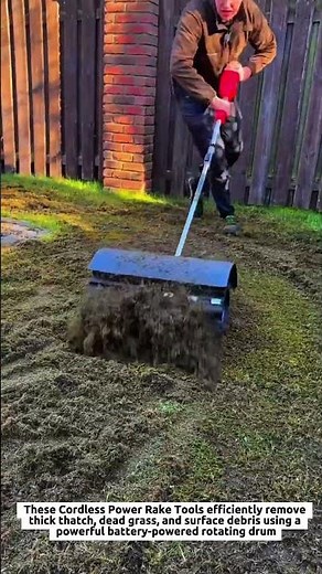 Cordless Power Rake Tools Remove Thick Lawn Thatch Faster with Heavy-Duty Drum