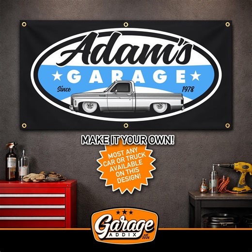 Personalized 70s 80s C10 Squarebody Garage Banner Sign 2x4 Ft Custom Name Shop Sign Man Cave Wall Art Gift for Dad Muscle Car Any Car - Etsy