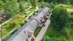 Old Wooden Houses Built for Paper Mill Workers in Ligatne. Wooden Row House