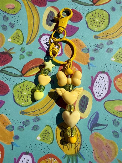 Yellow Keychain With Bows and Hearts - Etsy