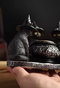 Halloween Candle Holder, Black Cat with Witch Hat Candlestick Holders, Halloween Decorations Indoor Party Mantel Coffe Table Centerpiece Decor