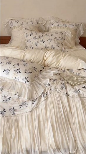 Shabby Chic 100S Long-Staple Cotton Crinkle Trim Floral Bedding 4 Pcs Set