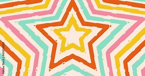 Hand drawn retro background with stars. Animated 70s style looped vintage background with stars. Aesthetic abstract trendy pattern.