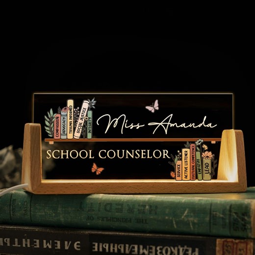 Custom School Counselor Office Desk Name Plate, Mental Health Counselor Gift, School Psychologist Gift, Graduation Gift, Teacher Desk Light - Etsy