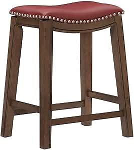 Lexicon Ordway Solid Wood Counter Height Stool - Saddle Kitchen Stool Counter Height Stools for Dining, Armless Chair Seating Options, Perfect for Casual Entertaining Spaces, 25" SH, Red