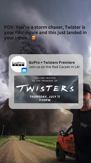 Sooo stoked!! Flying to LA tomo with my wife to join GoPro for the red carpet premiere of TWISTERS! #TwistersMovie #GoPro #IsThisRealLife | Ricky Forbes
