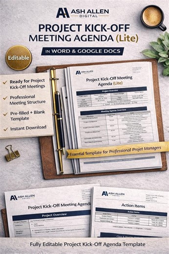 Premium Project Kickoff Meeting Agenda Template | Editable, Professional (instant Download) - Etsy