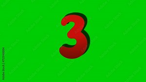 Number 3 three sign symbol animation motion graphics on green screen background,drop down cartoon number video number for video elements