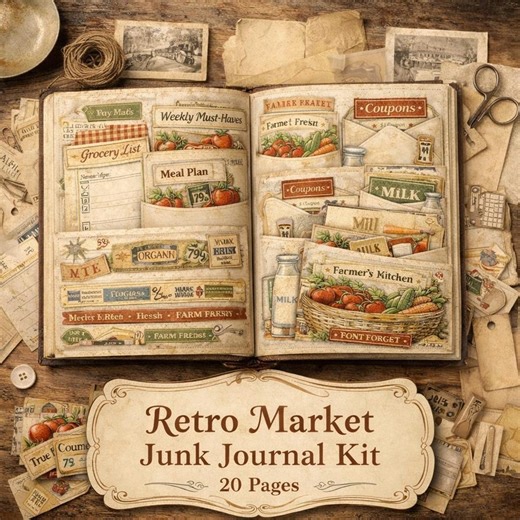 Retro Vintage Market Junk Journal Kit | Printable Ephemera, Tags (digital Download) - Etsy
