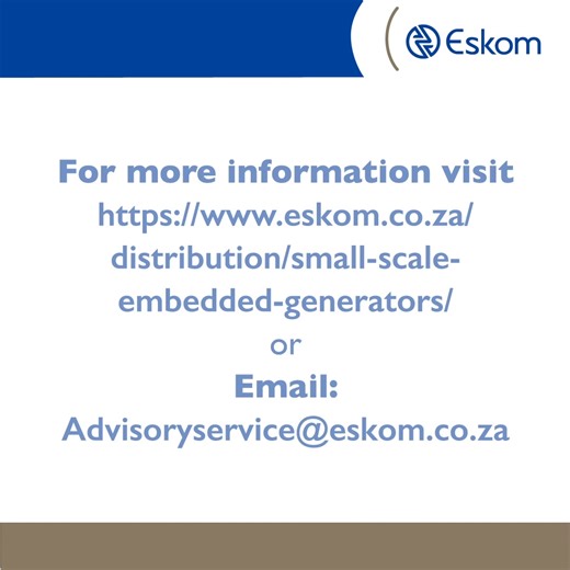 Unleash the power of your Small Scale Energy Generator with Eskom. By registering your connections to the Eskom grid, you will experience service benefits from net-billing to wheeling and banking, further lighting the way to energy independence. #rooftopPV #InfoRecap | Eskom Hld SOC Ltd