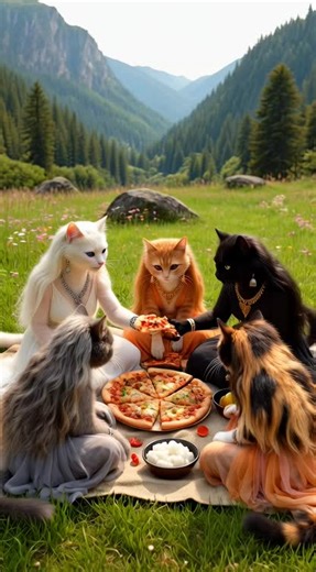 Cats Enjoying a Picnic in Nature