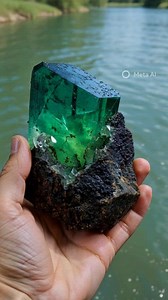 A chunk of raw verdelite gemstone shows a bright emerald green tourmaline crystal core. | Gemstone and jewelry