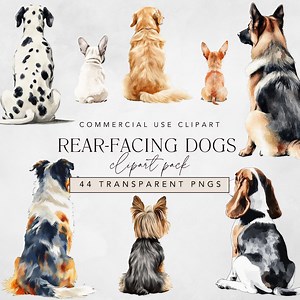 Dog Clipart From Back Featuring Rear Sitting Dogs, Full Back View   Behind W/ Slightly Angled Face, Watercolor Pet Clipart W/ 22 Dog Breeds - Etsy