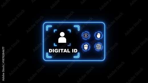 Digital I D Card Interface with Biometric Authentication Symbols digital id digital identity id card