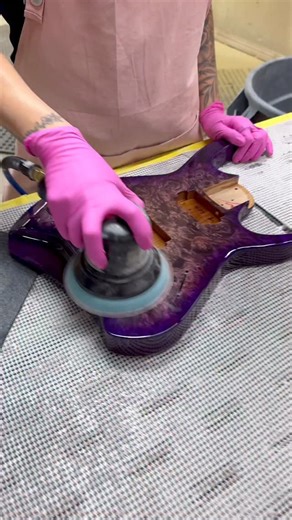 Kaila Kiesel color sanding a Kyber Headless #guitar #woodworking #kiesel | Kiesel Guitars