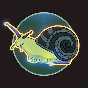 A creepy retro glow in the dark style insect icon of an illustrated snail that electrically animates in to formation.