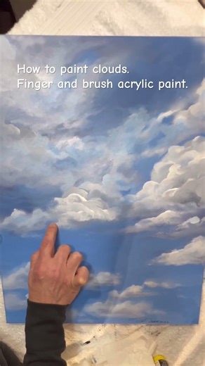 How to paint clouds. Acrylic paints on canvas. Mindful, meditative focus on artwork #art #painting